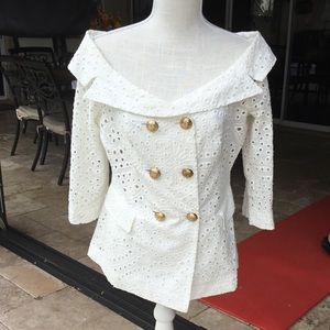 Off The Shoulder Quarter Sleeve Lace Top